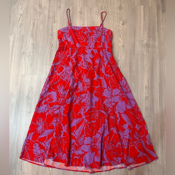 GAP Dresses & Skirts - Gap Linen-Blend Midi Dress in Purple Lilac and Red Coral Floral